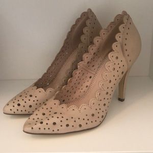 Beige/Tan/Neutral Heels with Unique Lace Cutouts
